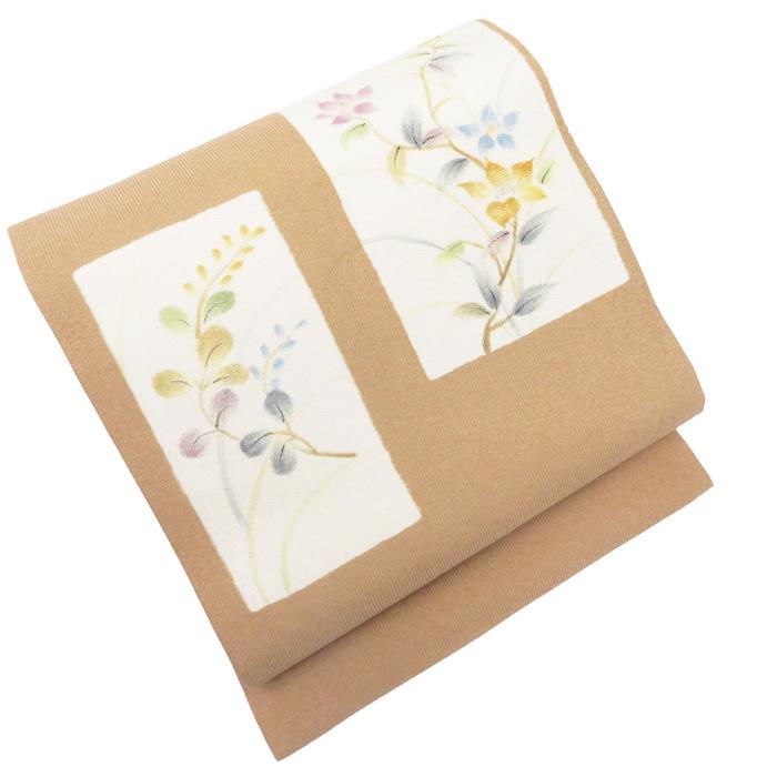 ☆きもの北條☆ 草花の図 淑やかな和の装いに 香色 名古屋帯 A698-11  