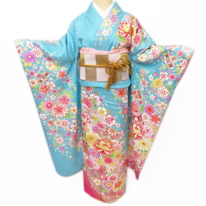 ☆きもの北條☆ 振袖 着物 正絹 刺繍 花模様 地模様 成人式 結婚式 