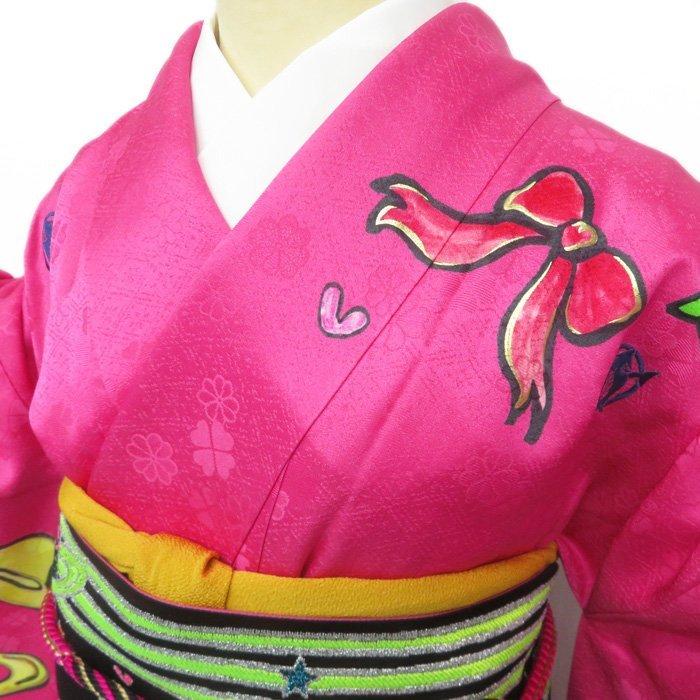 通販 きもの北條 特選 きゃりーぱみゅぱみゅ 振袖 帯 2点 セット リサイクル 正絹 成人式 結婚式 結納 トール 着物 28 13 L 中古 通販