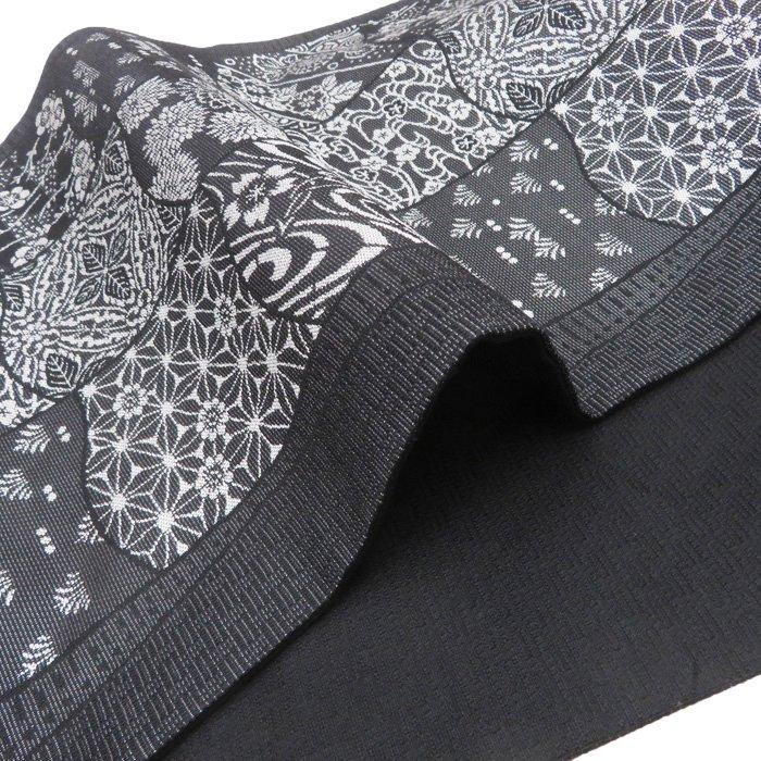 ☆きもの北條☆ 瓦取りに花模様 個性ある、カジュアルな装いに 黒色  