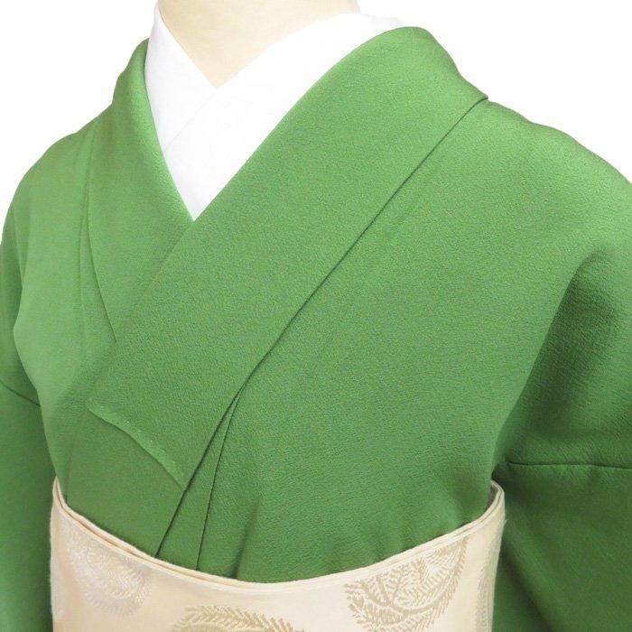 御茶着 お茶着 茶道 紋付 淡い柳茶色 着物 色無地 A818-5 L 【中古】