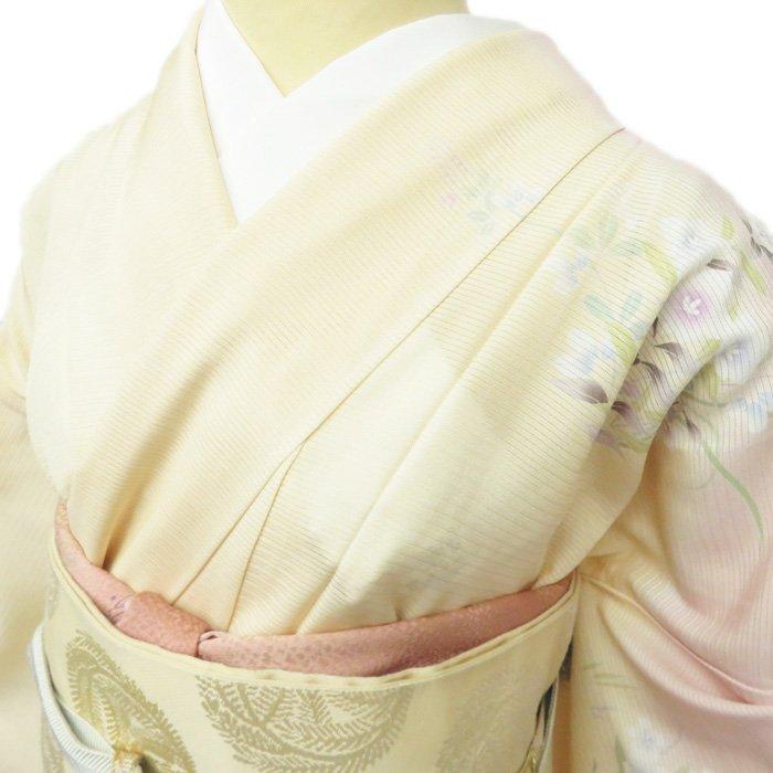 ★きもの北條★ 特選　夏物　絽　花模様　金駒刺繍　淑やかな雰囲気漂う装い　トール　薄卵色　着物　訪問着 A738-2 L 【新品】の画像