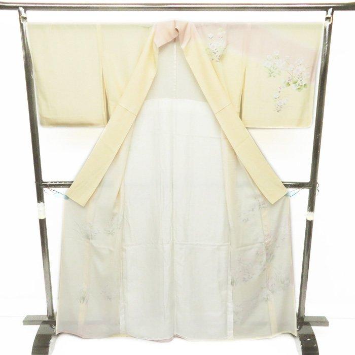 ★きもの北條★ 特選　夏物　絽　花模様　金駒刺繍　淑やかな雰囲気漂う装い　トール　薄卵色　着物　訪問着 A738-2 L 【新品】の画像