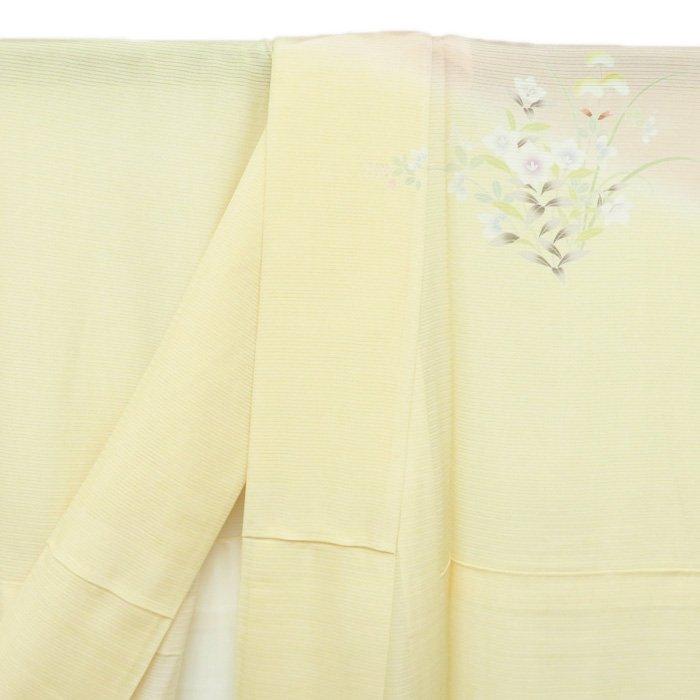 ★きもの北條★ 特選　夏物　絽　花模様　金駒刺繍　淑やかな雰囲気漂う装い　トール　薄卵色　着物　訪問着 A738-2 L 【新品】の画像