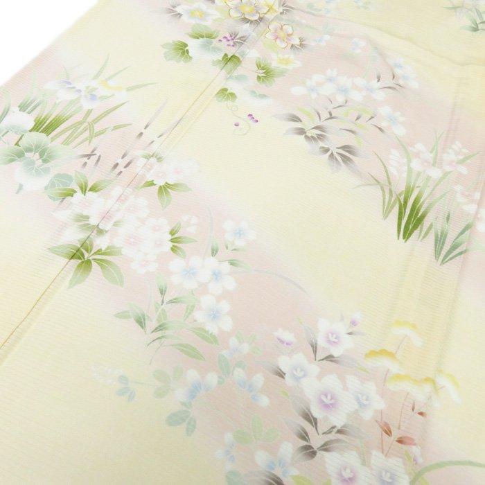★きもの北條★ 特選　夏物　絽　花模様　金駒刺繍　淑やかな雰囲気漂う装い　トール　薄卵色　着物　訪問着 A738-2 L 【新品】の画像
