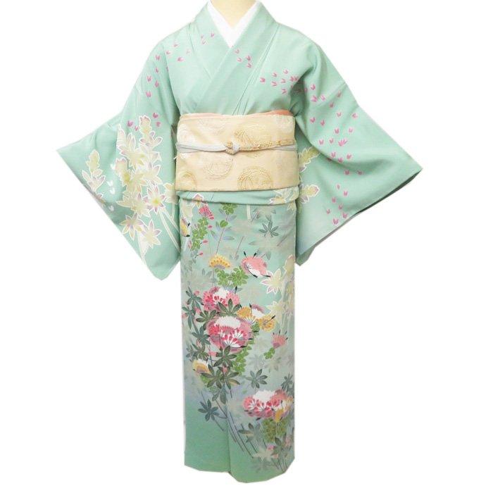 ☆きもの北條☆ 花の図 彩り豊かな逸品 薄萌葱色 着物 訪問着 A747-12  