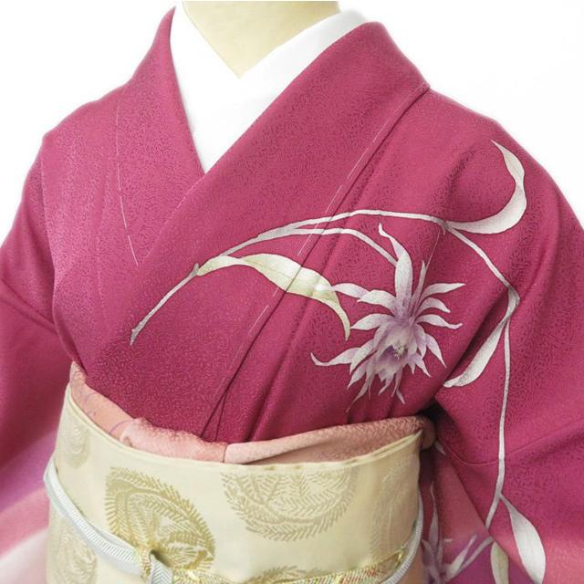 ☆きもの北條☆ 村松祥三 花の図 地模様 気品豊かな逸品 トール 浅蘇芳  