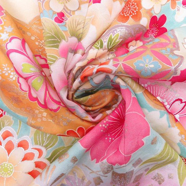 ☆きもの北條☆ 振袖 着物 正絹 花模様 金駒刺繍 地模様 成人式 結婚式  