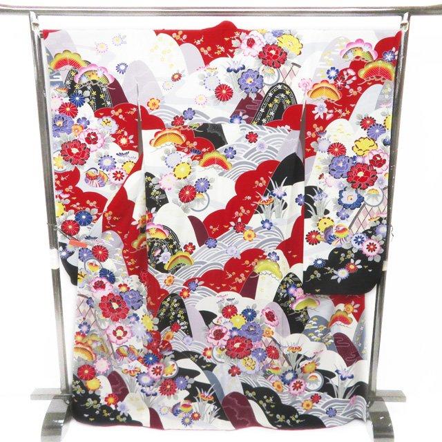 振袖着物 正絹花模様桜刺繍銀通しトールA767-7 L