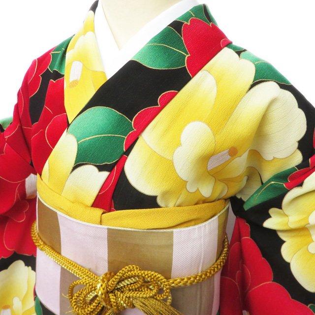 ☆きもの北條☆ 振袖 着物 ポリエステル 花模様 椿 成人式 結婚式 結納  