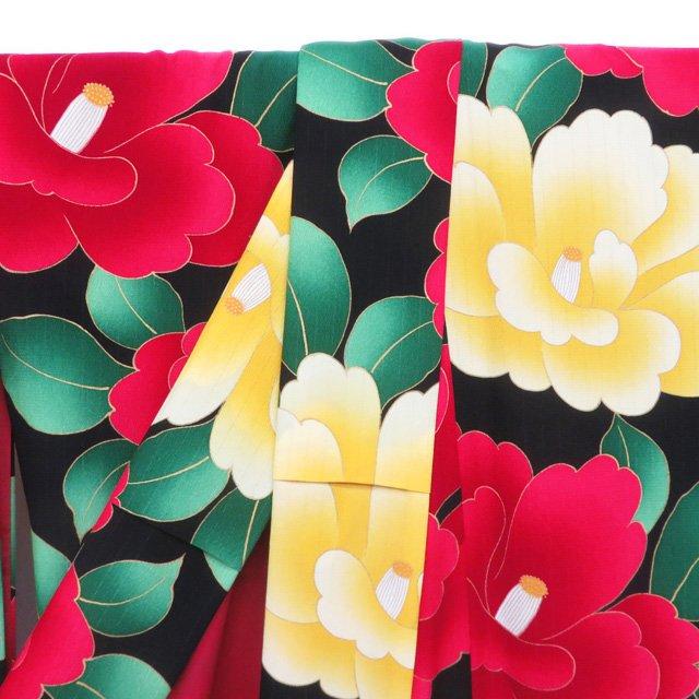 ☆きもの北條☆ 振袖 着物 ポリエステル 花模様 椿 成人式 結婚式 結納  