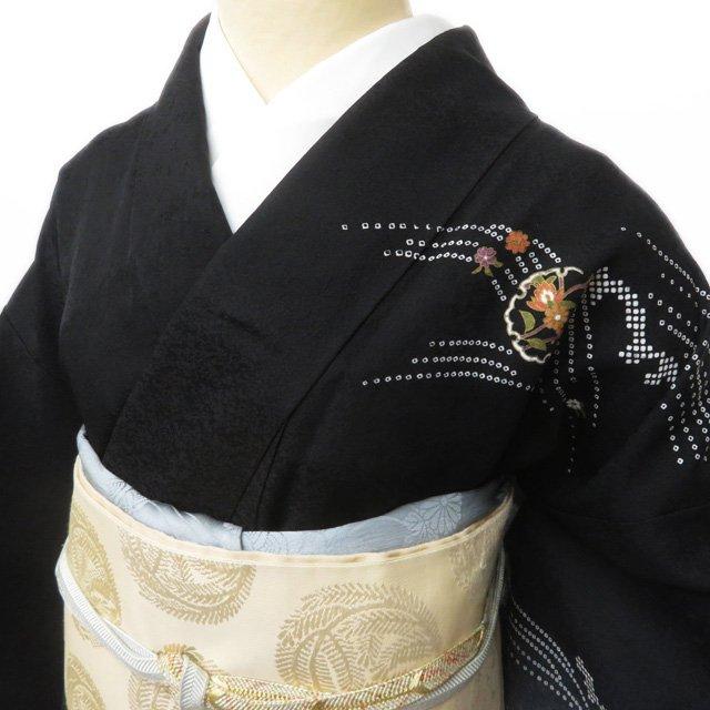 ☆きもの北條☆ 特選 型彫師 新田祐之 流水に花の図 金駒刺繍 静かな  
