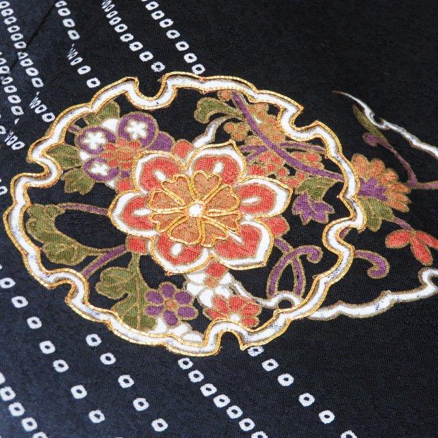 平和屋本店○極上 紬 刺繍 刺し子 杢目絞り 花唐草間道 逸品 CYAA4010s6