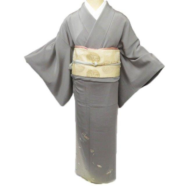 色留袖 松尾光琳 桜花図 銀彩 利休白茶色 ふくよかサイズ K-4075