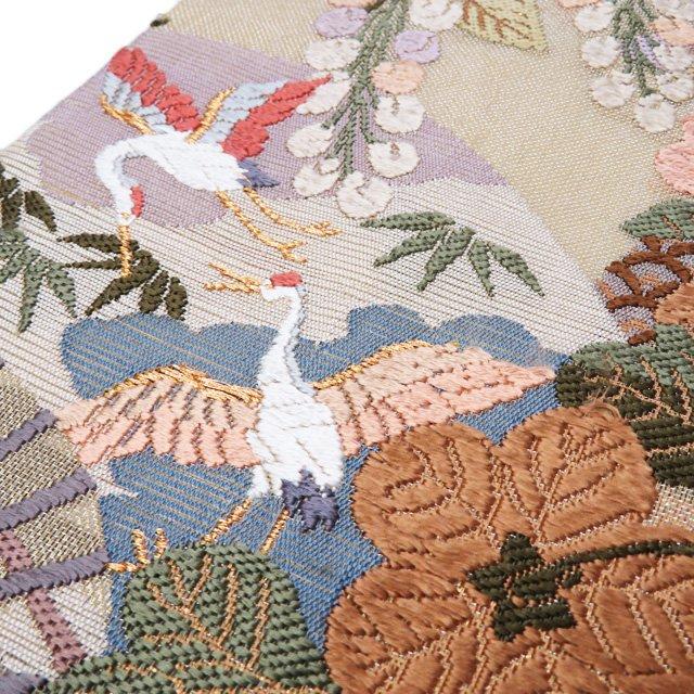 ☆きもの北條☆ 特選 唐織 御車に花の図 扇子 鶴 富貴な織りの美しさ  