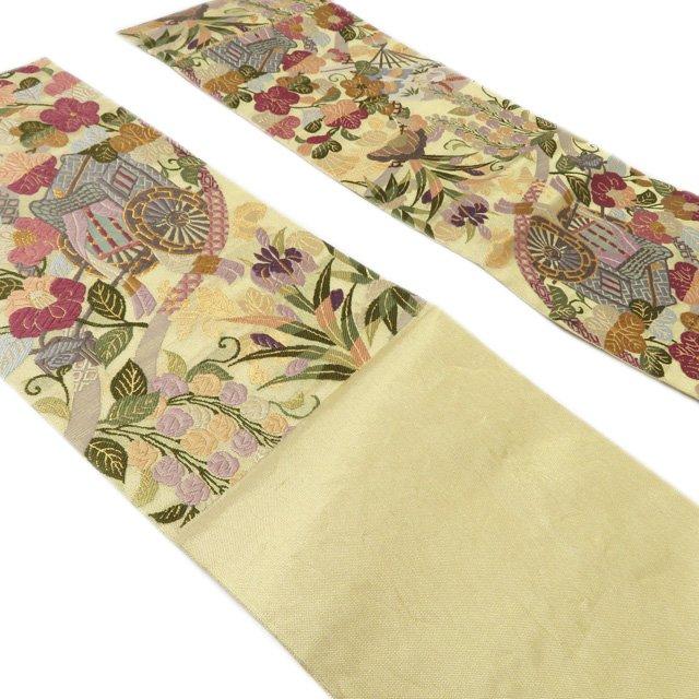 ☆きもの北條☆ 特選 唐織 御車に花の図 扇子 鶴 富貴な織りの美しさ  