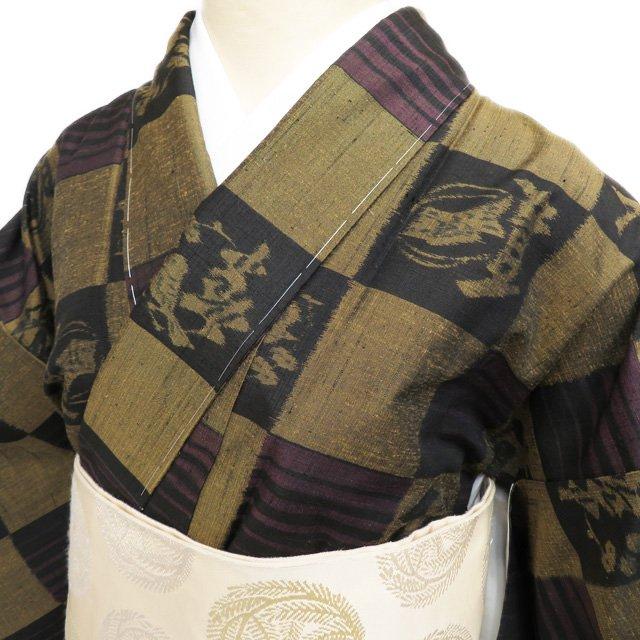 ☆きもの北條☆ 紬地 市松取り 春夏秋冬 粋なカジュアルスタイルに 茶  