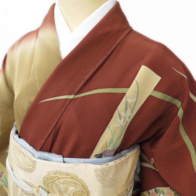 平和屋着物○豪華振袖 草花地紋 色無地 飴色 正絹 逸品 AABE0771ph