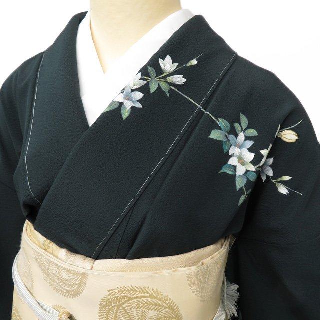 ☆きもの北條☆ 螺鈿 流水に花の図 楽器 気品漂う淑やかな一条 深緑色  