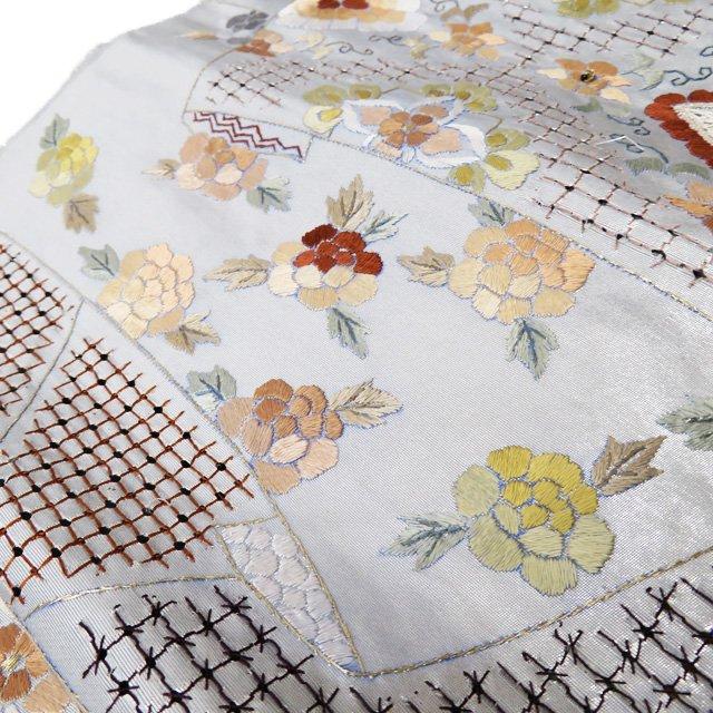 ☆きもの北條☆ 特選 帯反物 汕頭刺繍 スワトウ 灰色 多色 金銀 反物  