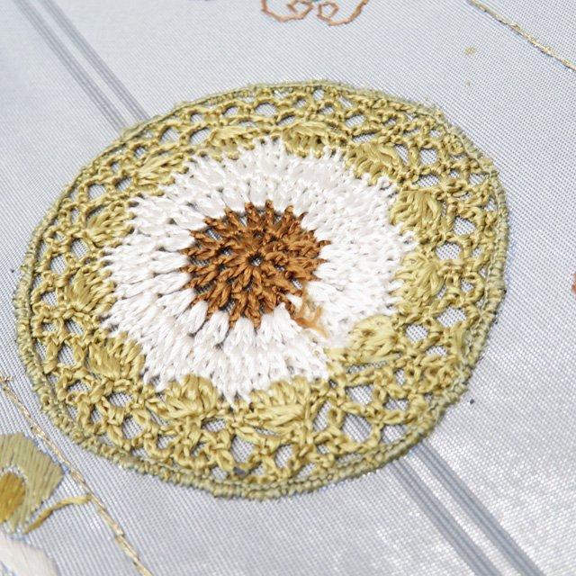 ☆きもの北條☆ 特選 帯反物 汕頭刺繍 スワトウ 灰色 多色 金銀 反物  