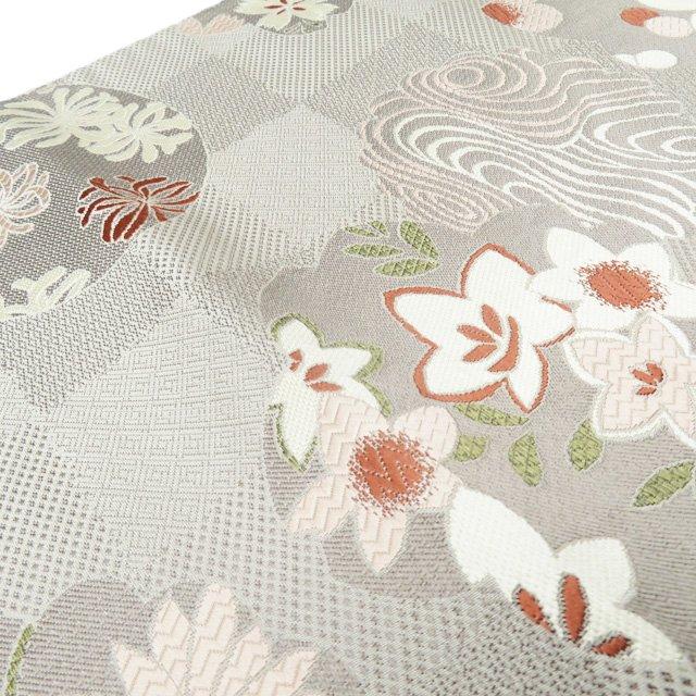 こむさでもーど コムサ 変わり市松に花の図亜麻色 多色袋帯 A815-19 