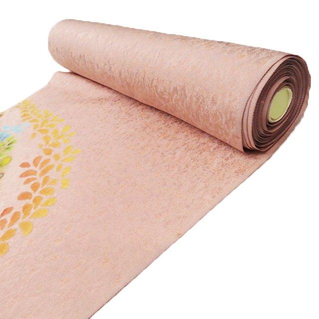 付け下げ 浜ちりめん 叩き染 正絹 反物 付け下げ 手描 金彩 浜ちりめん 退紅色 正絹 反物