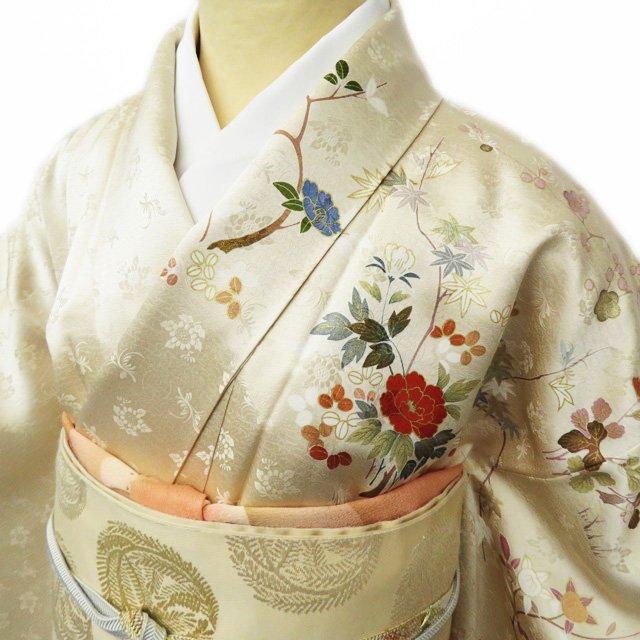 訪問着 単衣 クリーム 金彩加工 小花刺繍 身丈158cm 裄丈64cm