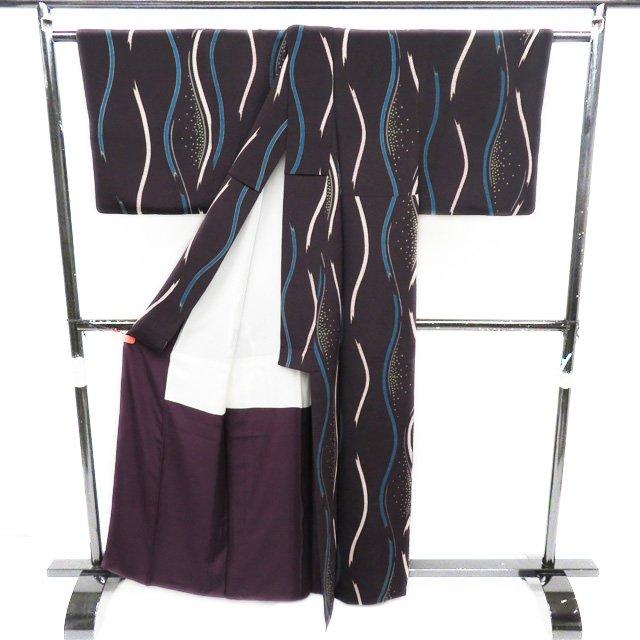 小紋 着物 中古 正絹 袷 カジュアル 縮緬 ちりめん 立涌模様 至極色  