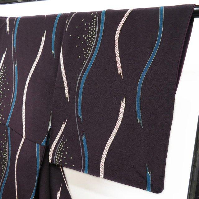 小紋 着物 中古 正絹 袷 カジュアル 縮緬 ちりめん 立涌模様 至極色  