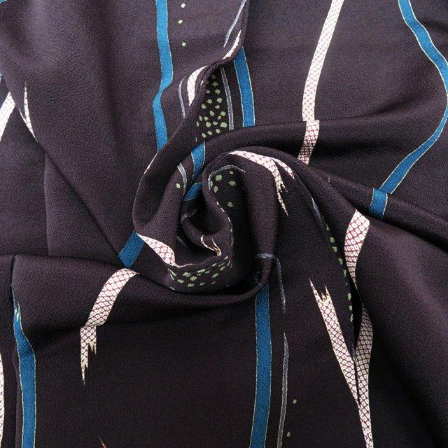 小紋 着物 中古 正絹 袷 カジュアル 縮緬 ちりめん 立涌模様 至極色  