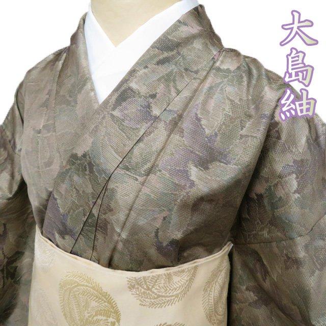 特選 紬 大島紬 着物 中古 正絹 袷 カジュアル 花模様 利休茶色 多色  