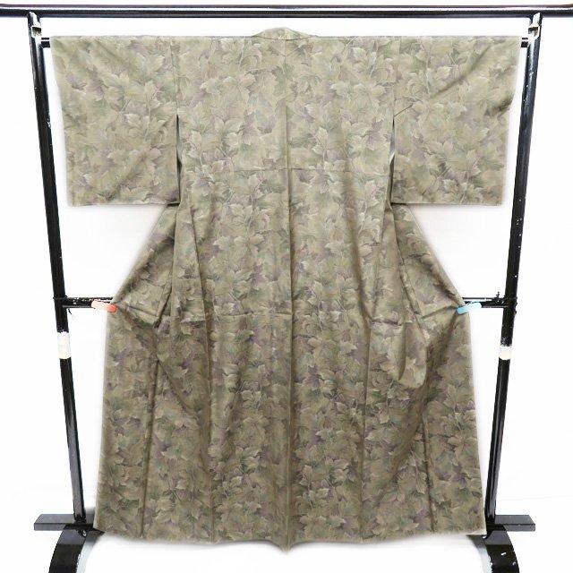 特選 紬 大島紬 着物 中古 正絹 袷 カジュアル 花模様 利休茶色 多色  