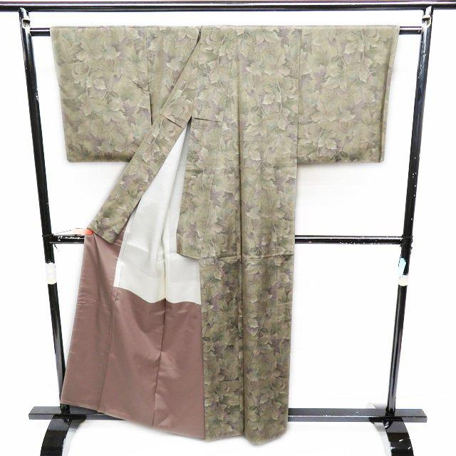 特選 紬 大島紬 着物 中古 正絹 袷 カジュアル 花模様 利休茶色 多色 