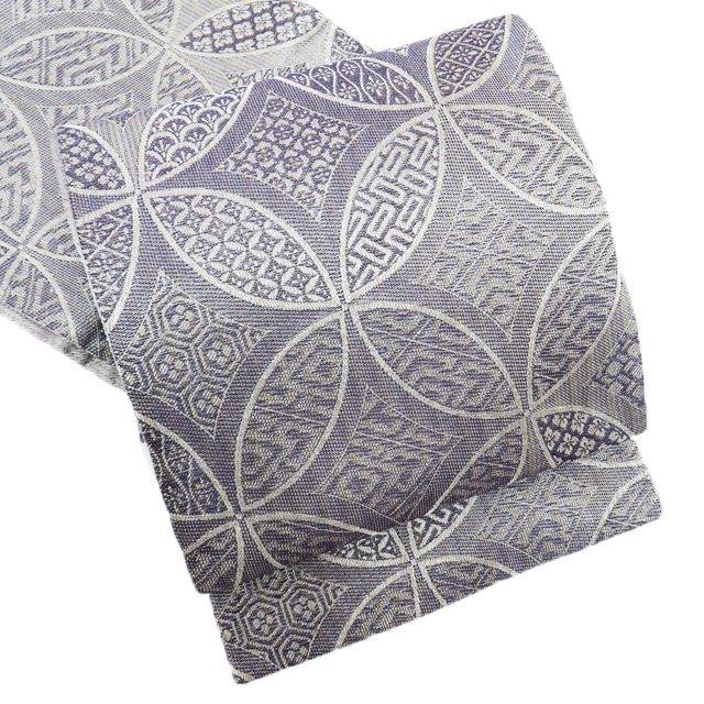 袋帯 未使用 正絹 フォーマル 仕立て上がり 全通 七宝 割付文様 紫苑色  