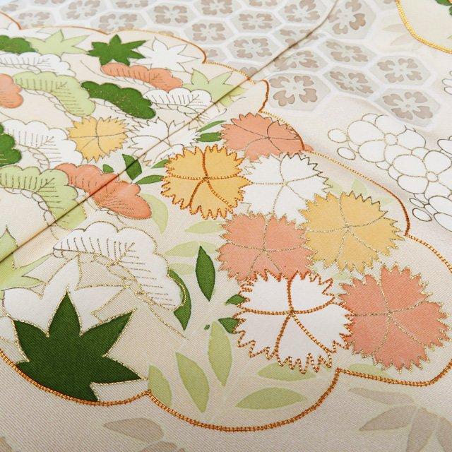 色留袖 着物 中古 袷 フォーマル 本加工 紋付 一つ紋 松竹梅 菊 紅葉 