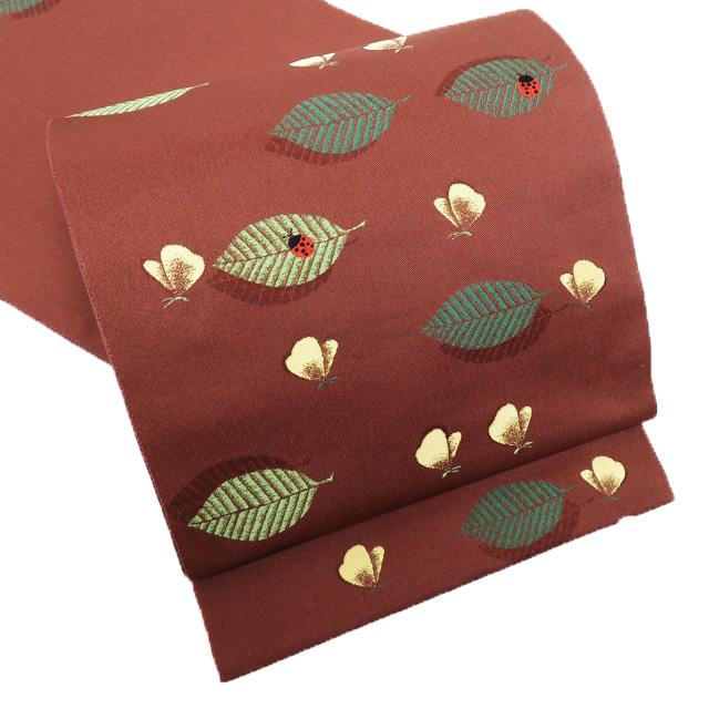 特選 袋帯 未使用 正絹 カジュアル 仕立て上がり 六通 服部織物 葉っぱ  