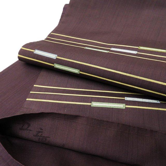 袋帯 中古 リサイクル 正絹 カジュアル 仕立て上がり 六通 五竜 焦茶色  