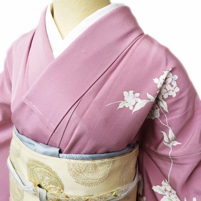 訪問着 着物 中古 正絹 単衣 フォーマル 作家物 落款 花の図 石竹色 