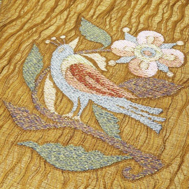 袋帯 中古 リサイクル 正絹 フォーマル 仕立て上がり お太鼓柄 明綴れ 花鳥模様 白茶色 赤銅色 多色 金 きもの北條 A930-15 袋帯 未使用 正絹 フォーマル 仕立て上がり お太鼓柄 明綴れ 地紙 植物