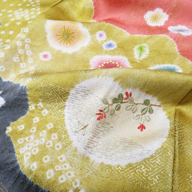 訪問着 着物 中古 正絹 袷 フォーマル 絞り染め 植物文様 紅葉 梅 桜  