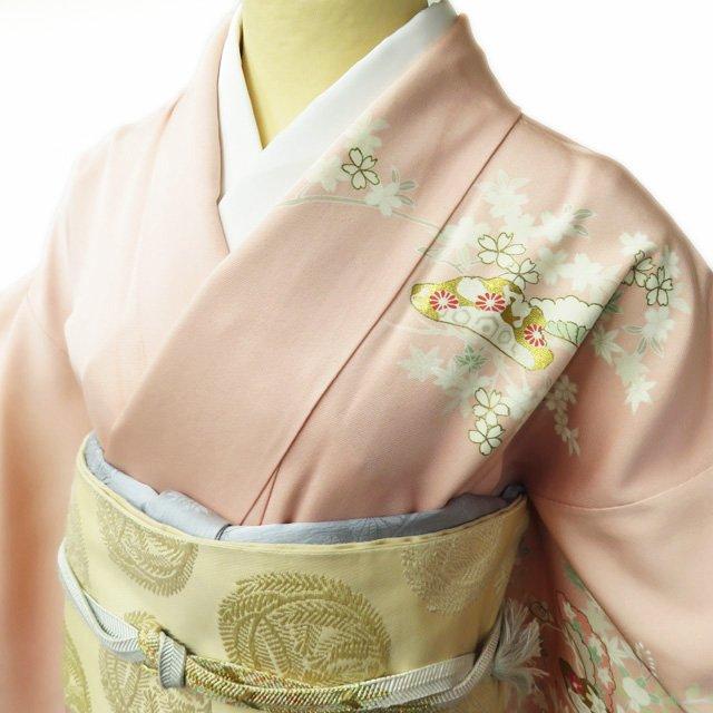 付け下げ 金駒 金彩 雪輪模様 裏葉柳色 正絹 反物