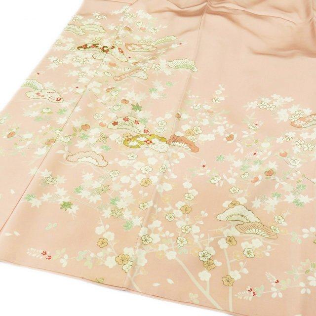 付け下げ 金彩 オリーブグリーン色 正絹 反物 付け下げ 金駒 金彩 雪輪模様 裏葉柳色 正絹 反物