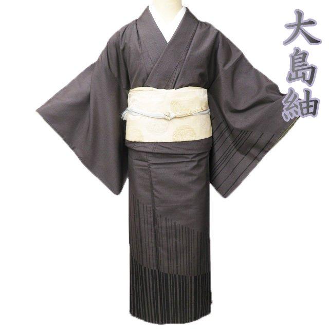 FINAL PRICE ／ 大島紬 着物 中古 正絹 袷 セミフォーマル 竹文様 焦