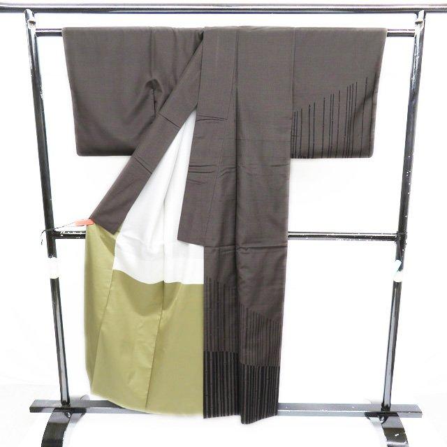 大島紬 着物 中古 正絹 袷 セミフォーマル 竹文様 焦茶色 身丈155cm 裄 