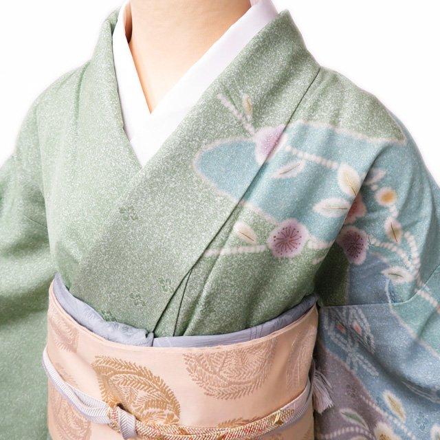 訪問着 着物 中古 正絹 単衣 フォーマル 金彩 地模様 花の図 梅