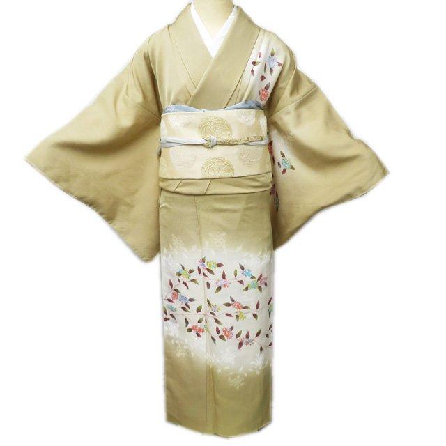 付下げ 付け下げ 着物 未使用 袷 フォーマル 地模様 花の図 枯色 多色 
