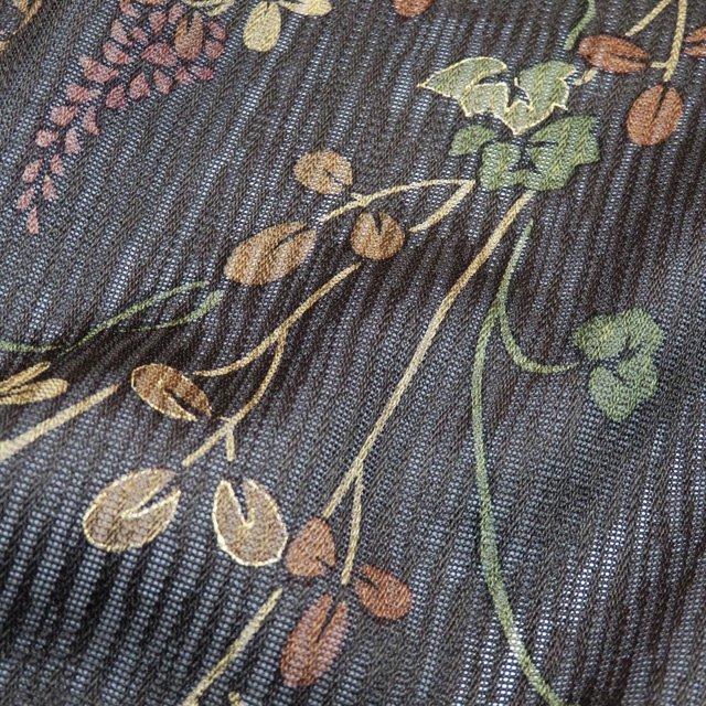 特選 夏物 訪問着 着物 中古 正絹 フォーマル 植物文様 萩 焦茶色 多色  