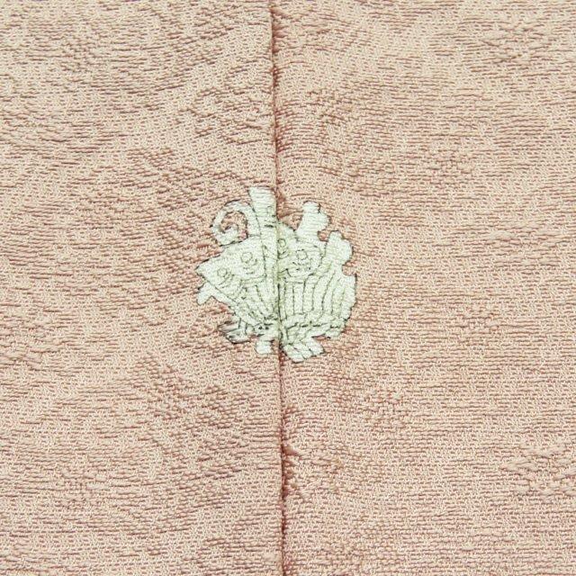 色無地 着物 中古 正絹 袷 フォーマル 紋付 一つ紋 地模様 菱文 植物 