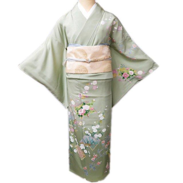 訪問着 着物 未使用 正絹 袷 フォーマル 花の図 秋草 反端付き 薄香色 多色 金 身丈166cm 裄66.5cm L トール きもの北條 A1277-14 訪問着 着物 未使用 正絹 袷 フォーマル 花の図 秋草 反端付き 薄香色